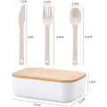 Portable Bento Lunch Box W/Tableware Set Natural Bamboo Lid