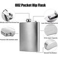 8 Oz Stainless Steel Flask Hip Flask W/ Hinged Cap