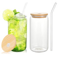 16oz Beer Can Shaped Glasses With Straw & Bamboo Lid