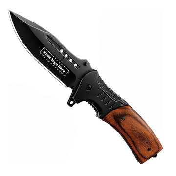 Tactical Folding Knife With Wooden Handle