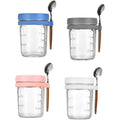 Reusable 12 OZ Overnight Oatmeal Glass Cup W/ Lid & Spoon
