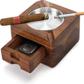 Wooden Cigar Ashtray With Accessories Drawer