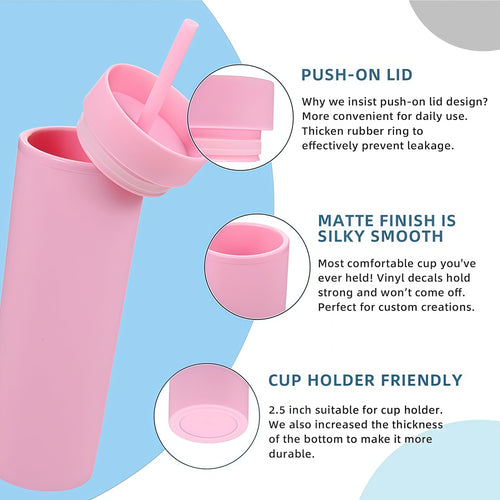 16oz Double Wall Skinny Tumbler with Lids and Straws