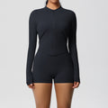 Zip-Up Yoga Jacket with Thumb Holes and Shorts