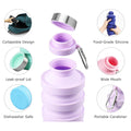 18 Oz Foldable Silicone Water Bottle W/ Carabiner Clip
