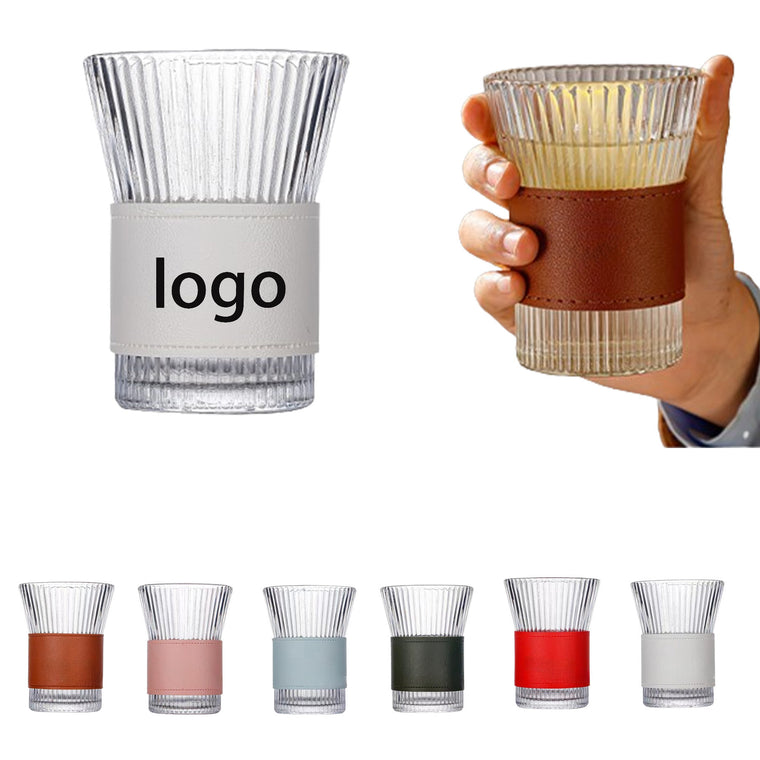 Glass Water Cup With Leather Protective Sleeve