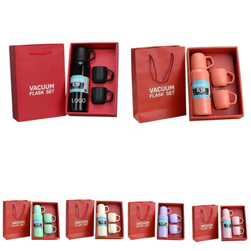Promotional Stainless Steel Vacuum Flask Gift Set W/3 Lids
