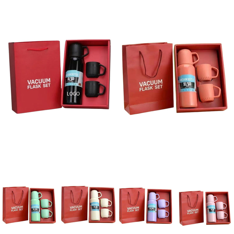 Promotional Stainless Steel Vacuum Flask Gift Set W/3 Lids