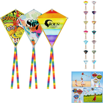 Custom Full Color Polyester Diamond Kite Toy With String Set
