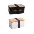 2 Layers Compartment Bamboo Lid Lunch Box With Cutlery