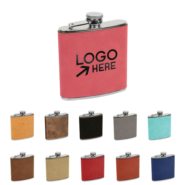 6 Oz Stainless Steel Flask With Faux Leather
