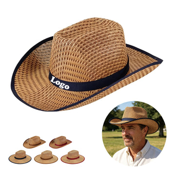 Summer Straw Cowboy Hat Wide Brim UV Protection