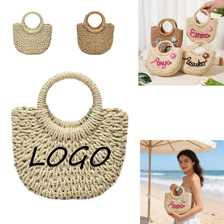 Handmade Woven Straw Tote Bag For Beach Vacation