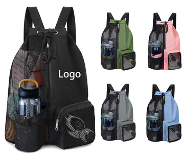 Swim Drawstring Backpack Mesh Bag With Wet Dry Compartments