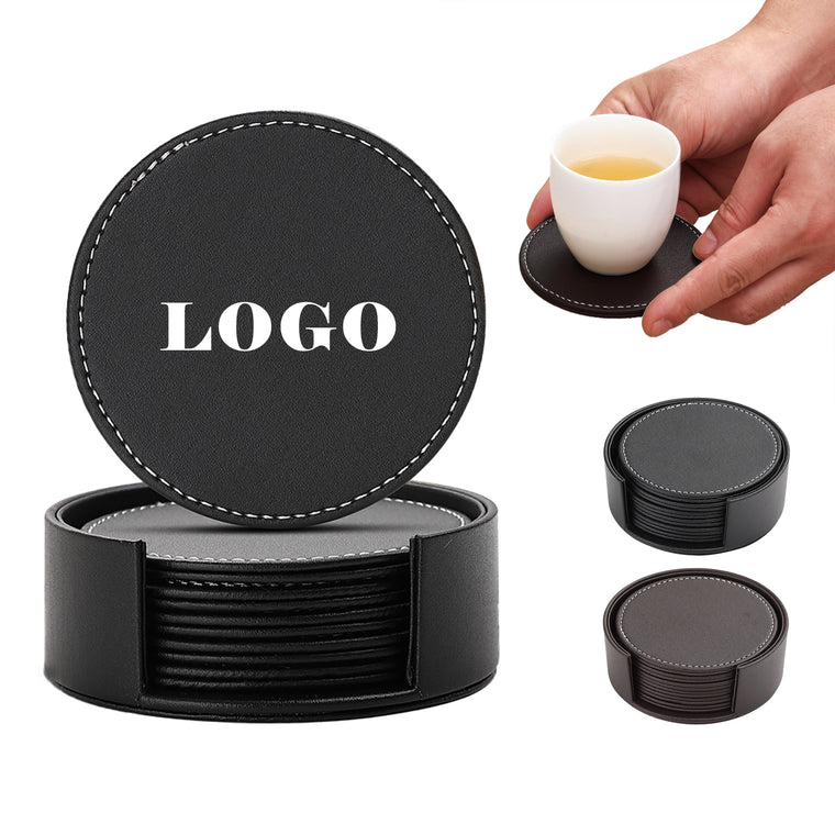 6 Piece Leather Round Coaster Insulation Mat Set