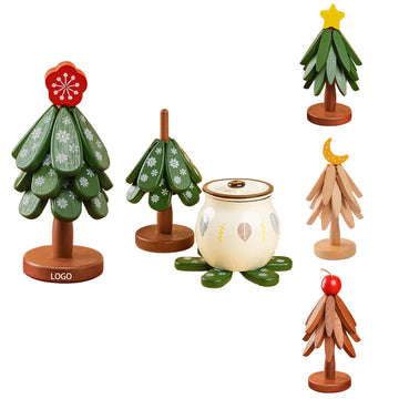 Wooden Christmas Tree-Shaped Cup Coaster For Christmas Gift
