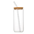 20oz Can Shaped Drinking Glasses W/ Bamboo Lid & Glass Straw