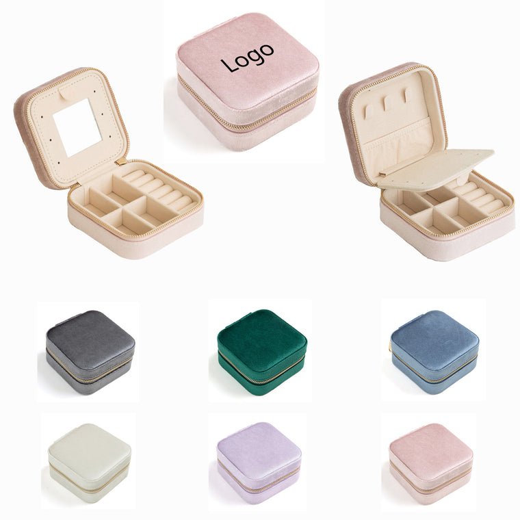 Velvet Travel Jewelry Box With Mirror
