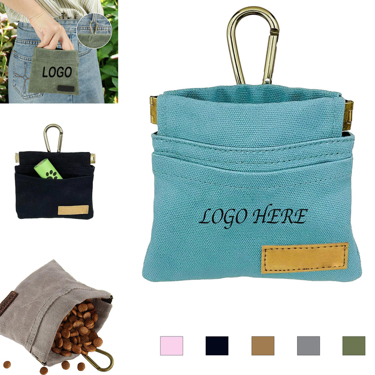 Wearable Drawstring Pet Treat Pouch With Keychain