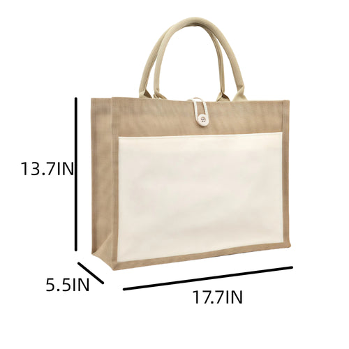 2 Tone Jute Tote Bag with Large Front Pocket