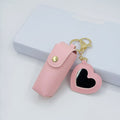 Leather Lipstick Holder Keychain With Mirror