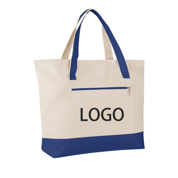 Super Strong Large Canvas Tote Bag With Zipper Pocket