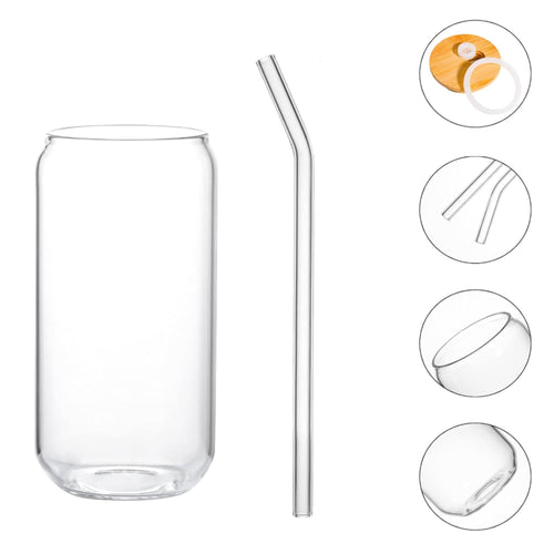 16oz Drinking Glass with Bamboo Lid and Straw