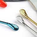 Stainless Steel With Filter Spoon Drinking Stirring Straws