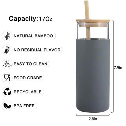 17 Oz. Glass Tumbler w/Silicone Sleeve & Straw