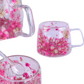 Double Walled Dried Flowers Glass Cups With Handle