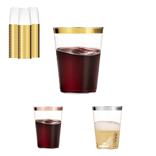 10Oz. Disposable Gold Rim Plastic Cups