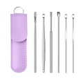 6Pcs Portable Stainless Steel Ear Scoop Set W/ Lether Bag