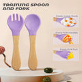 Baby Wooden Handle Silicone Spoon and Fork Set