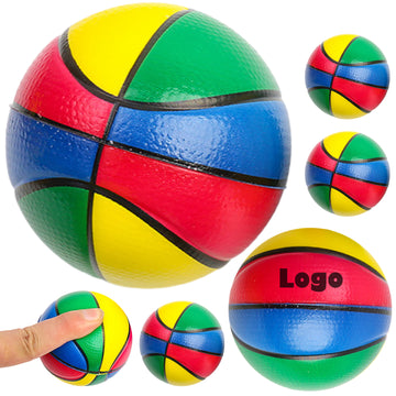 Custom 2.5 Inch Soft PU Foam Rainbow Basketball Stress Ball