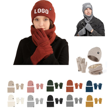 Knitted Hat, Scarf And Gloves Three-Piece Set