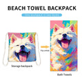 Full Color 2-in-1 Foldable Beach Towel Drawstring Backpack
