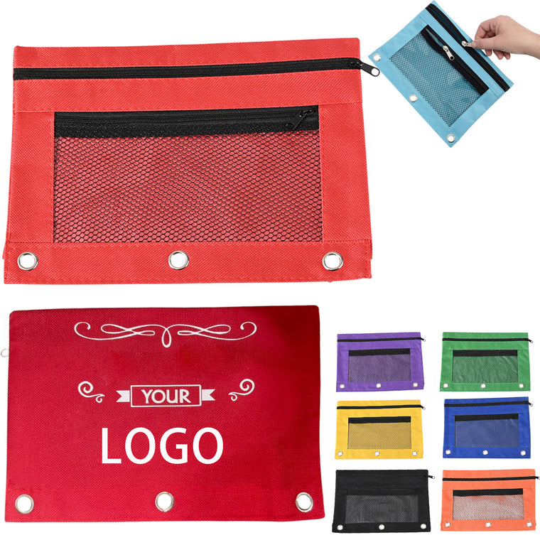 Zippered Double Pocket 3 Ring Binder Pencil Pouch