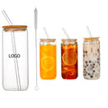16OZ Can Shaped Drinking Glasses W/ Bamboo Lid & Glass Straw