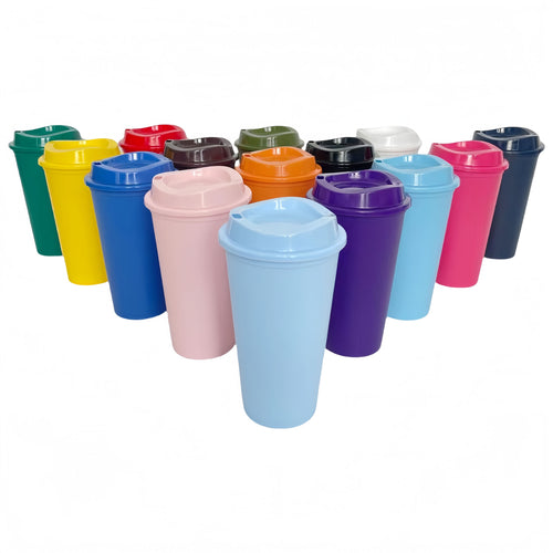 16 oz. Colorful Lid Plastic Coffee Mugs