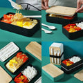 2 Layers Compartment Bamboo Lid Lunch Box With Cutlery