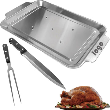 Classic Turkey Roasting Pan With Knife And Fork Set