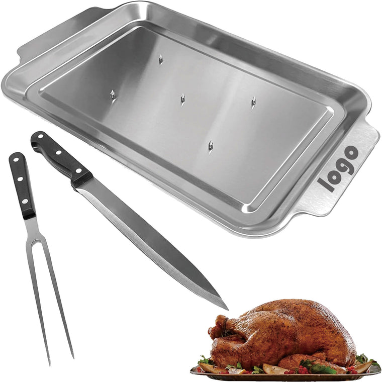 Classic Turkey Roasting Pan With Knife And Fork Set