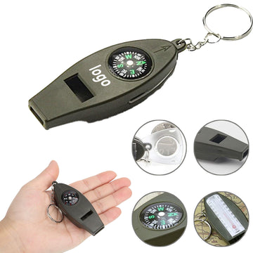 Survival Whistle with 3-in-1 Function: Compass, Fire Starter & Thermometer