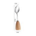 Stainless Steel Kids Tableware With Standing Wooden Handle
