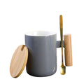 12OZ Flat Bottom Ceramic Mug With Wooden Lid & Wooden Handle