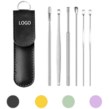 6Pcs Portable Stainless Steel Ear Scoop Set W/ Lether Bag