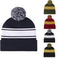 Two Tone Pom Striped Long Beanie Hat
