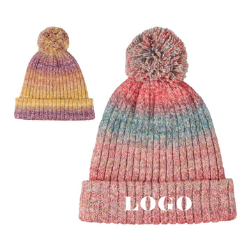 Coloured Knit Pom Beanie With Cuff