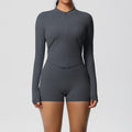 Zip-Up Yoga Jacket with Thumb Holes and Shorts
