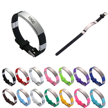 Stainless Steel Silicone Bracelet Wristband Engraved Logo
